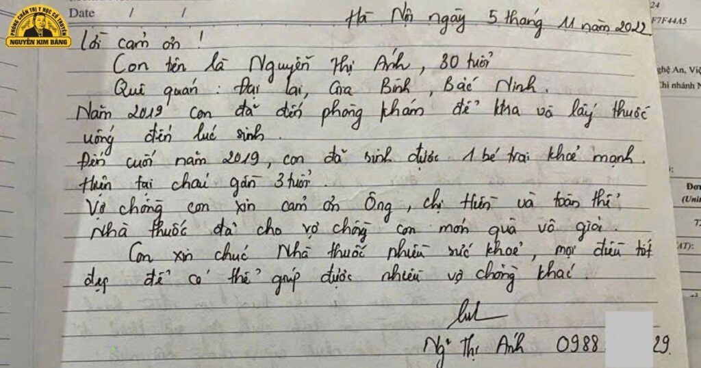 Lá thư tay cảm ơn lương y